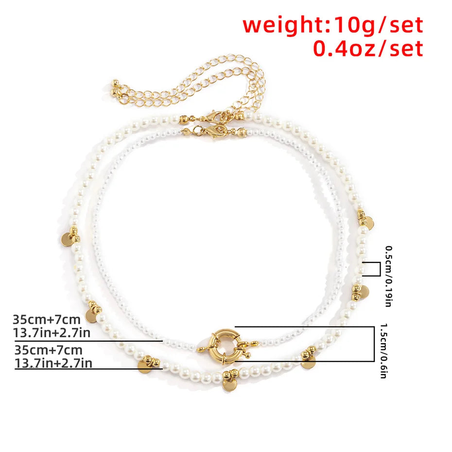 2Pcs/Set Elegant White Imitation Pearl Choker Necklace Women Collares Bridal Wedding Kpop Beaded Chain Fashion Aesthetic Jewelry