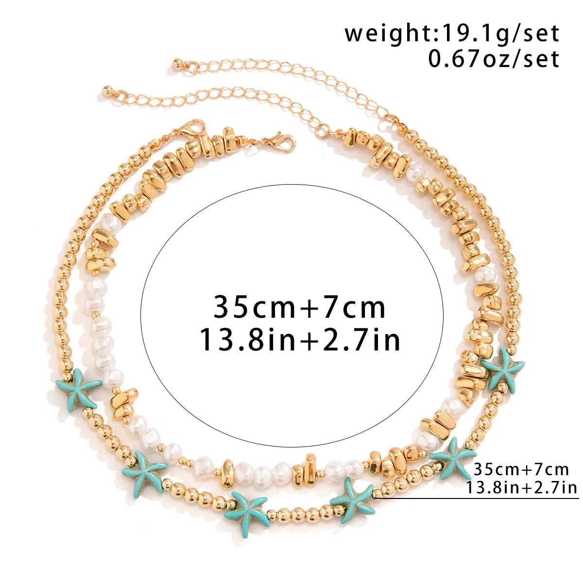 2Pcs/Set Boho Ocean Blue Starfish Star Beads Chain Necklace for Women Kpop Imitation Pearl Choker Aesthetic Beach Y2K Jewelry