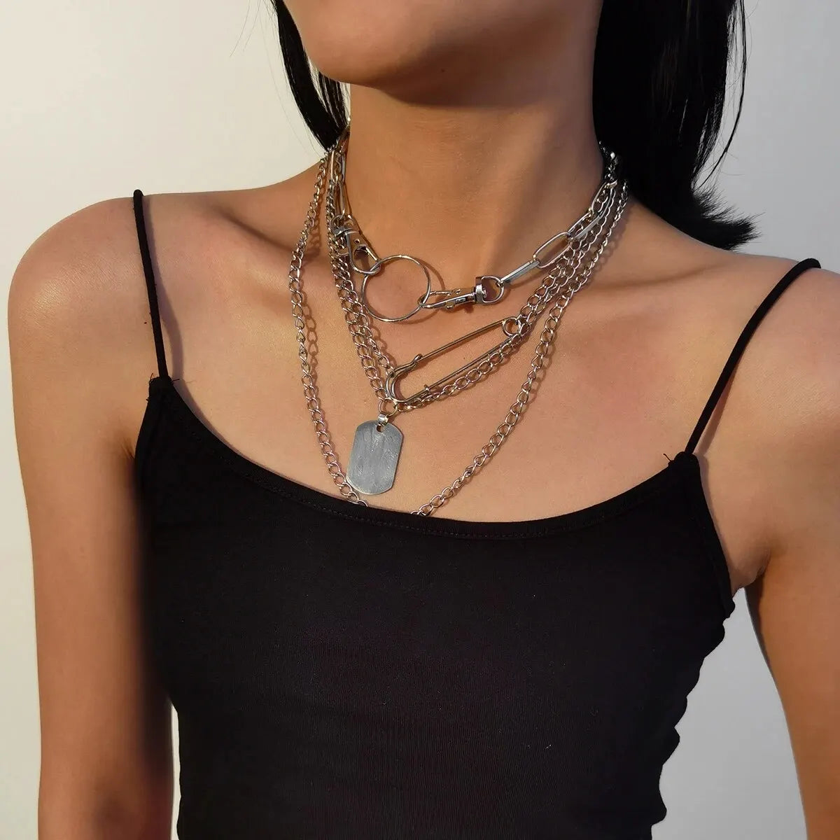 4Pcs Vintage Geometric Spiral Stick Pendant Choker Necklace for Women Punk Sexy Metal Chain Aesthetic Y2K Jewelry Accessories