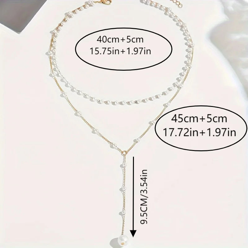 Korean Imitation Pearl Double Layered Choker Fashion Big Ball Bead Pendant Tassel Necklace Women's Sexy Front Chest Body Jewelry