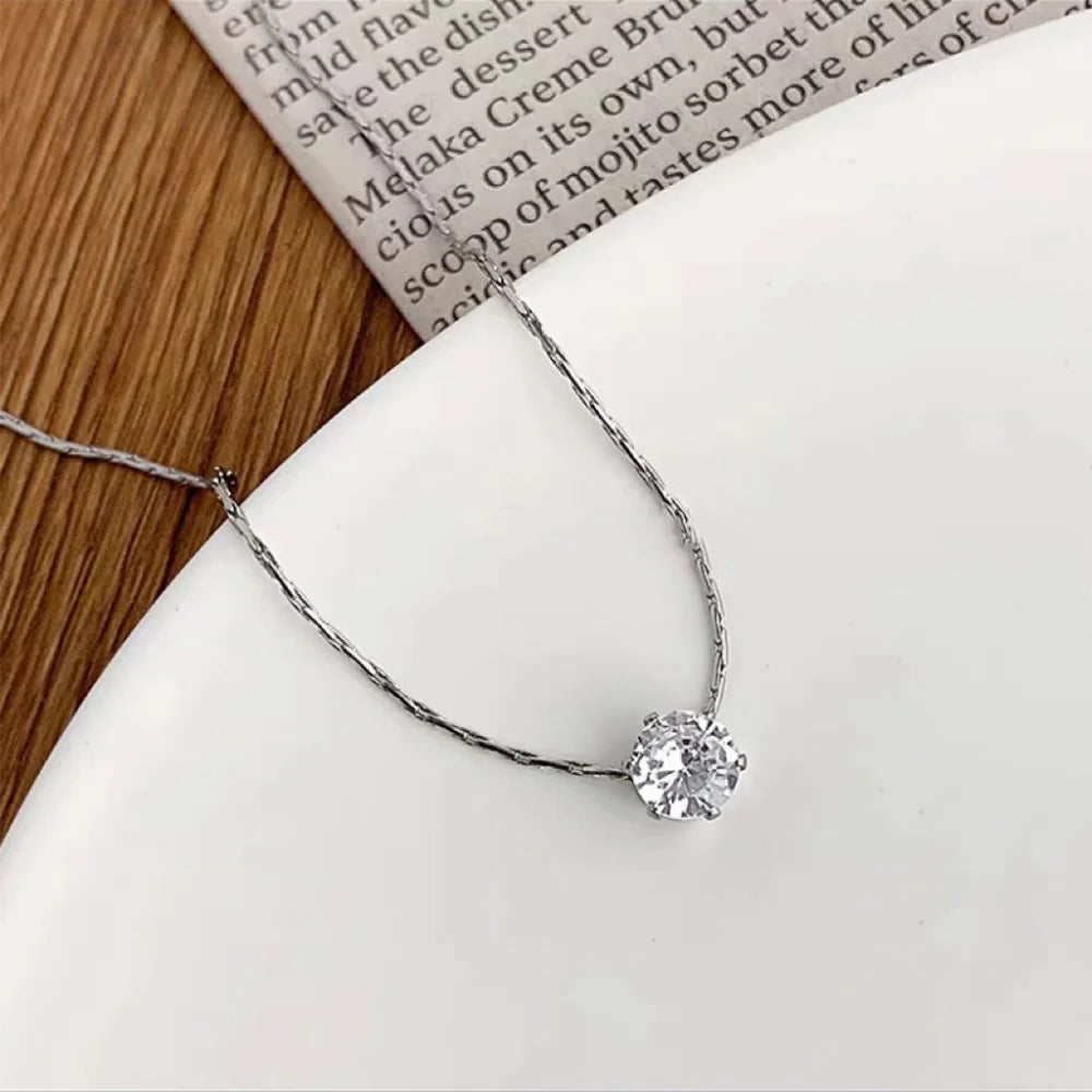 Stainless Steel Gold Plated Dainty Minimalist Zircon Charm Anti Tarnish Chain Round Clear Cz Stone Necklace for Women Jewelry