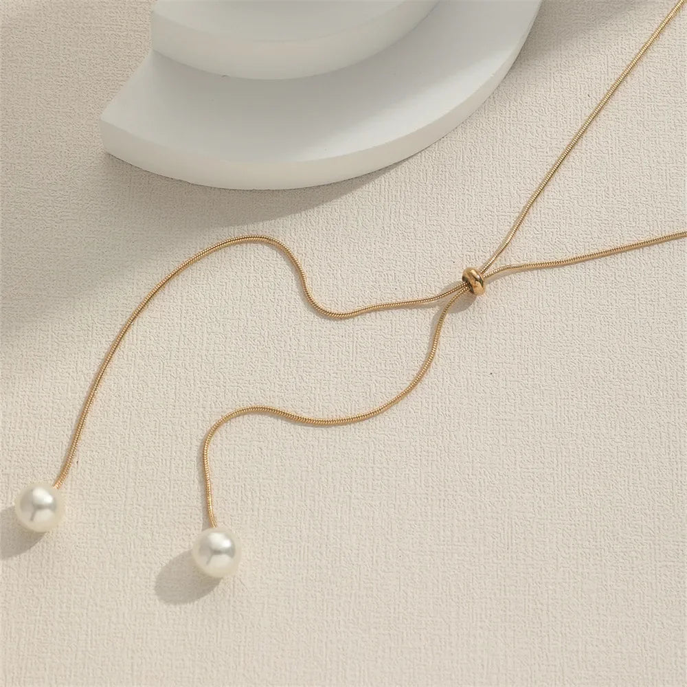 Trendy Imitation Pearls Necklace For Women Gold & Silver Color Adjustable Chain Choker Girls Simple Party Jewelry Accessories