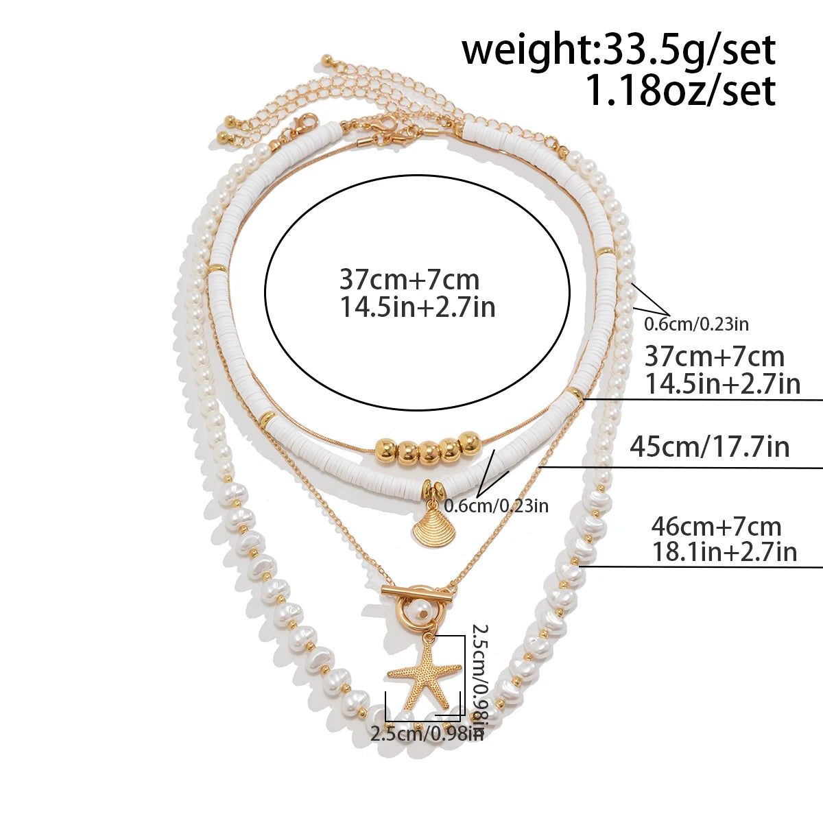 Ingemark 3Pcs/Set Bohemian Scallop Starfish Pendant Necklace for Women  Elegant Imitation Pearl Chain Jewelry Accessories Gift