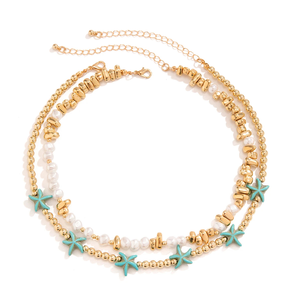 2Pcs/Set Boho Ocean Blue Starfish Star Beads Chain Necklace for Women Kpop Imitation Pearl Choker Aesthetic Beach Y2K Jewelry