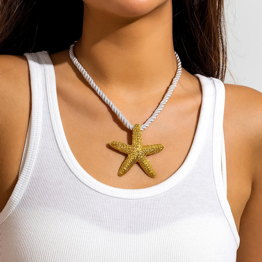 Beach Ocean Style Gold Color Big Starfish Pendant Necklace for Women Exaggerated Star Thick Rope Chain Chokers Party Jewelry New