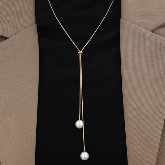 Trendy Imitation Pearls Necklace For Women Gold & Silver Color Adjustable Chain Choker Girls Simple Party Jewelry Accessories