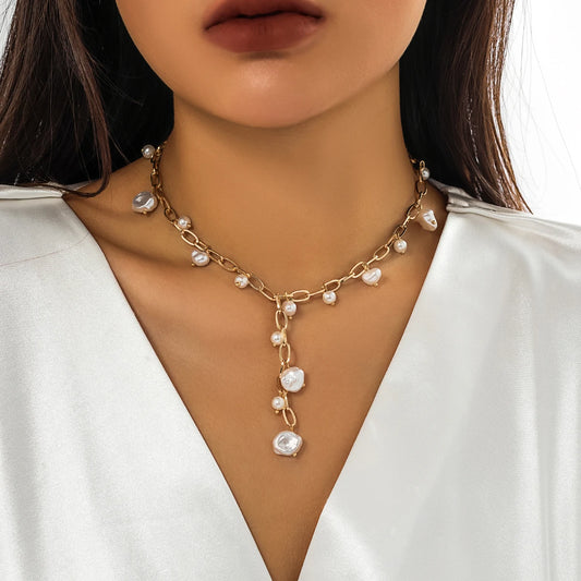 Vintage Irregular Imitation Pearl Chest Choker Necklace Women Wed Bridal Goth Sexy Clavicle Chain Y2K Jewelry Accessories